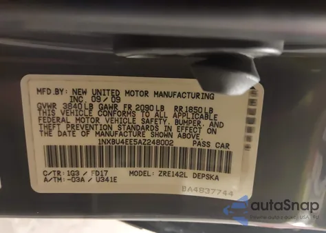 2010 Toyota Corolla S from USA, damaged, VIN 1NXBU4EE5AZ248002